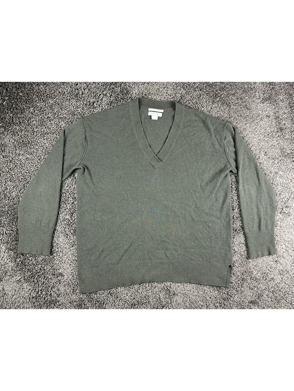 Nordstrom Signature Women's XL Green 100% Cashmere V-Neck Pullover Sweater
